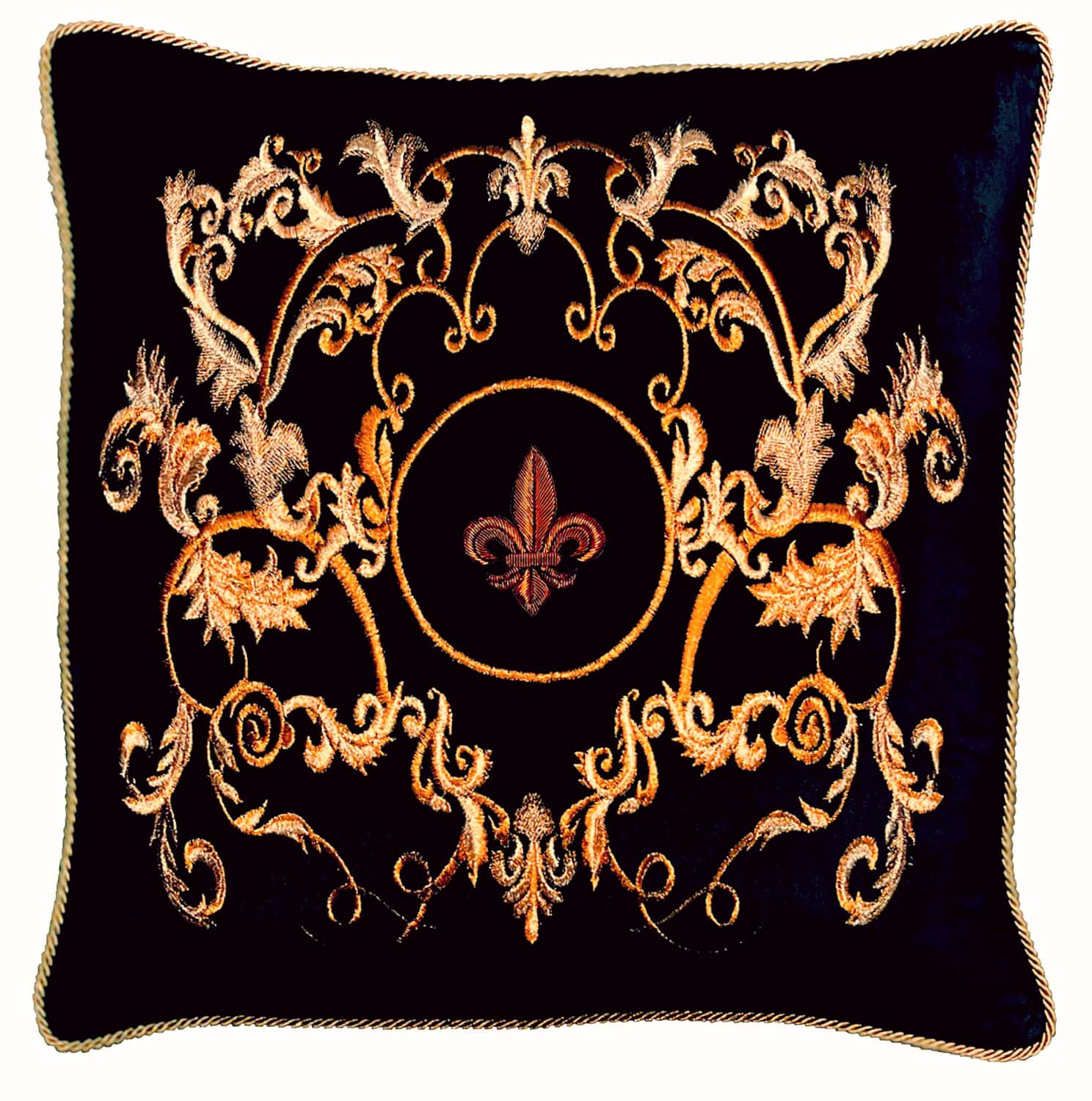 Antique Gold Fleur De Lys and Arabesque Cushion