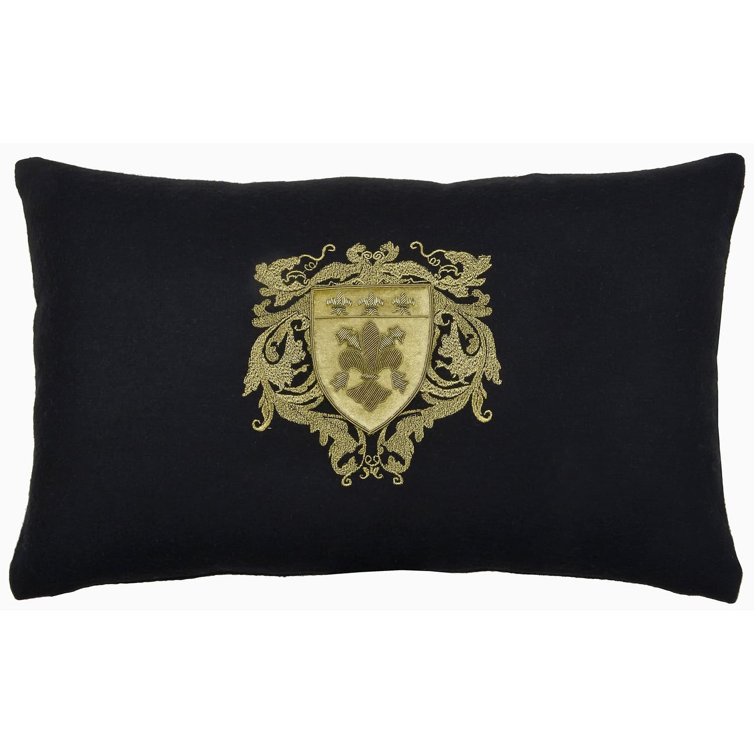 Four Fleur de Lys on Black Wool Rectangle Cushion