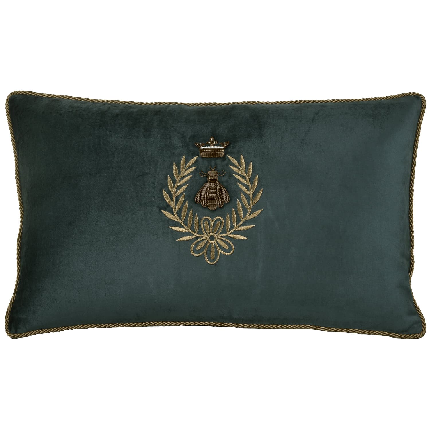Bee Crown & Wreath on Midnight Velvet Rectangle Cushion