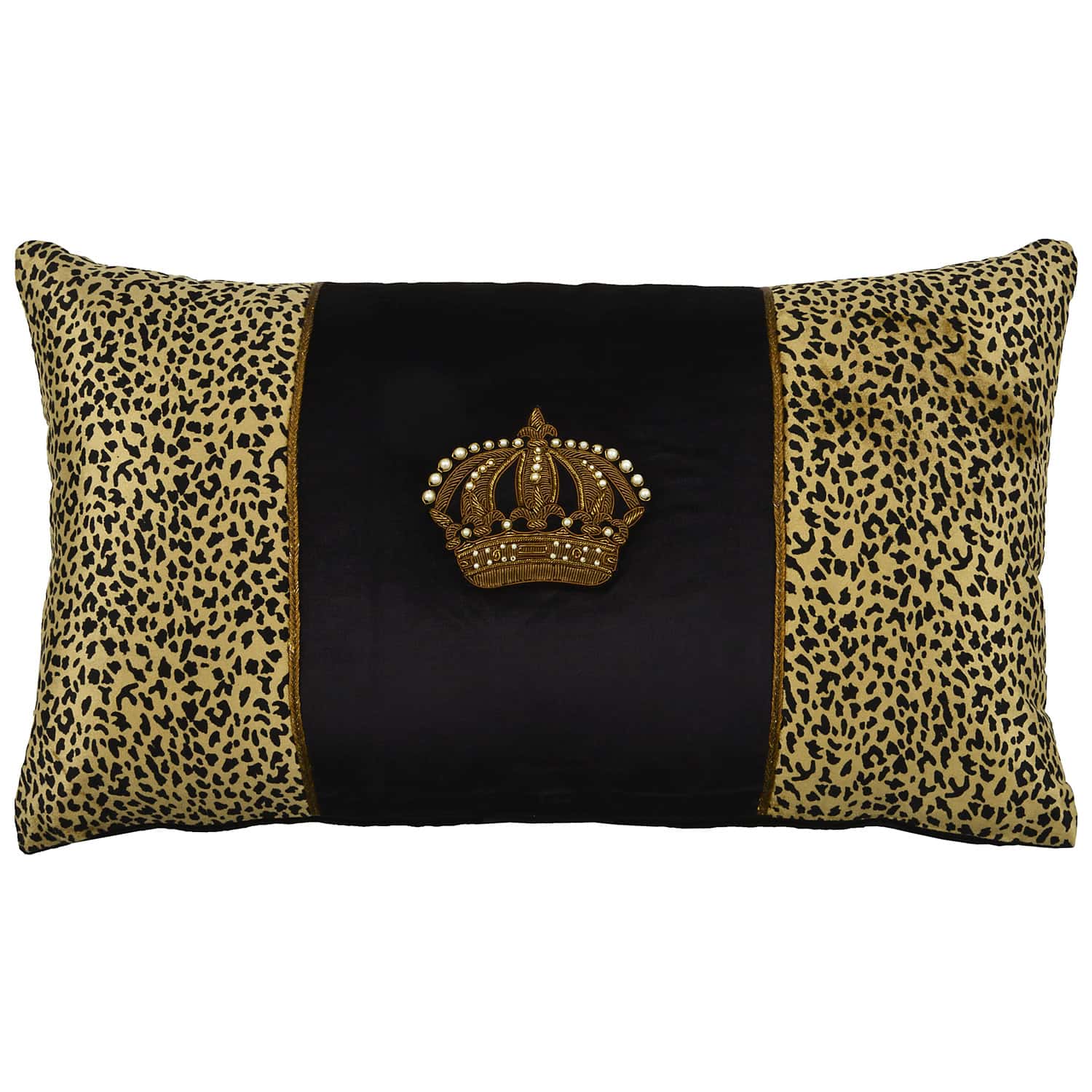 Crown on Black Velvet Centre over Leopard Velvet Rectangle Cushion