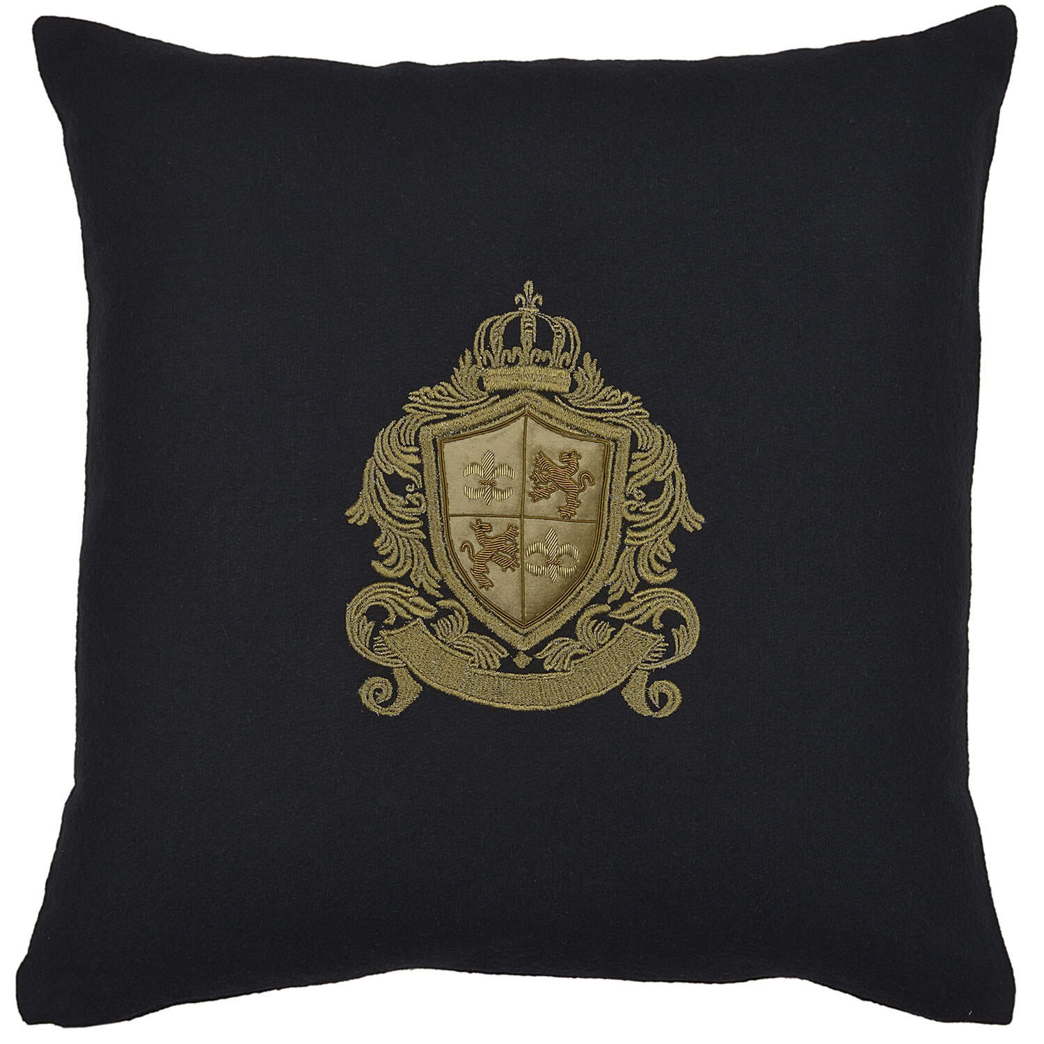 Four Fleur de Lys on Black Wool Rectangle Cushion - Image 2