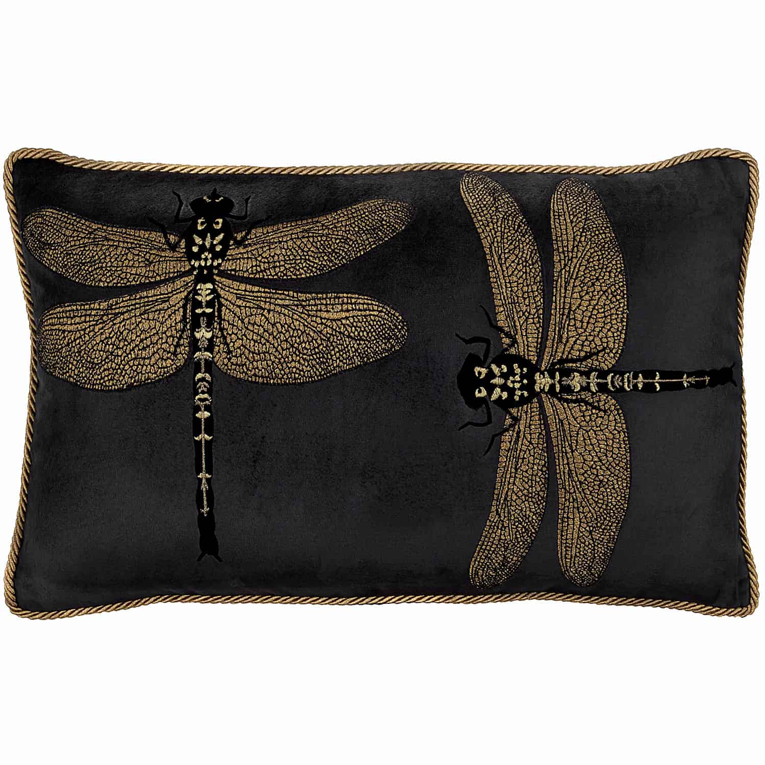 Dragonflies on Black Velvet Rectangle Cushion