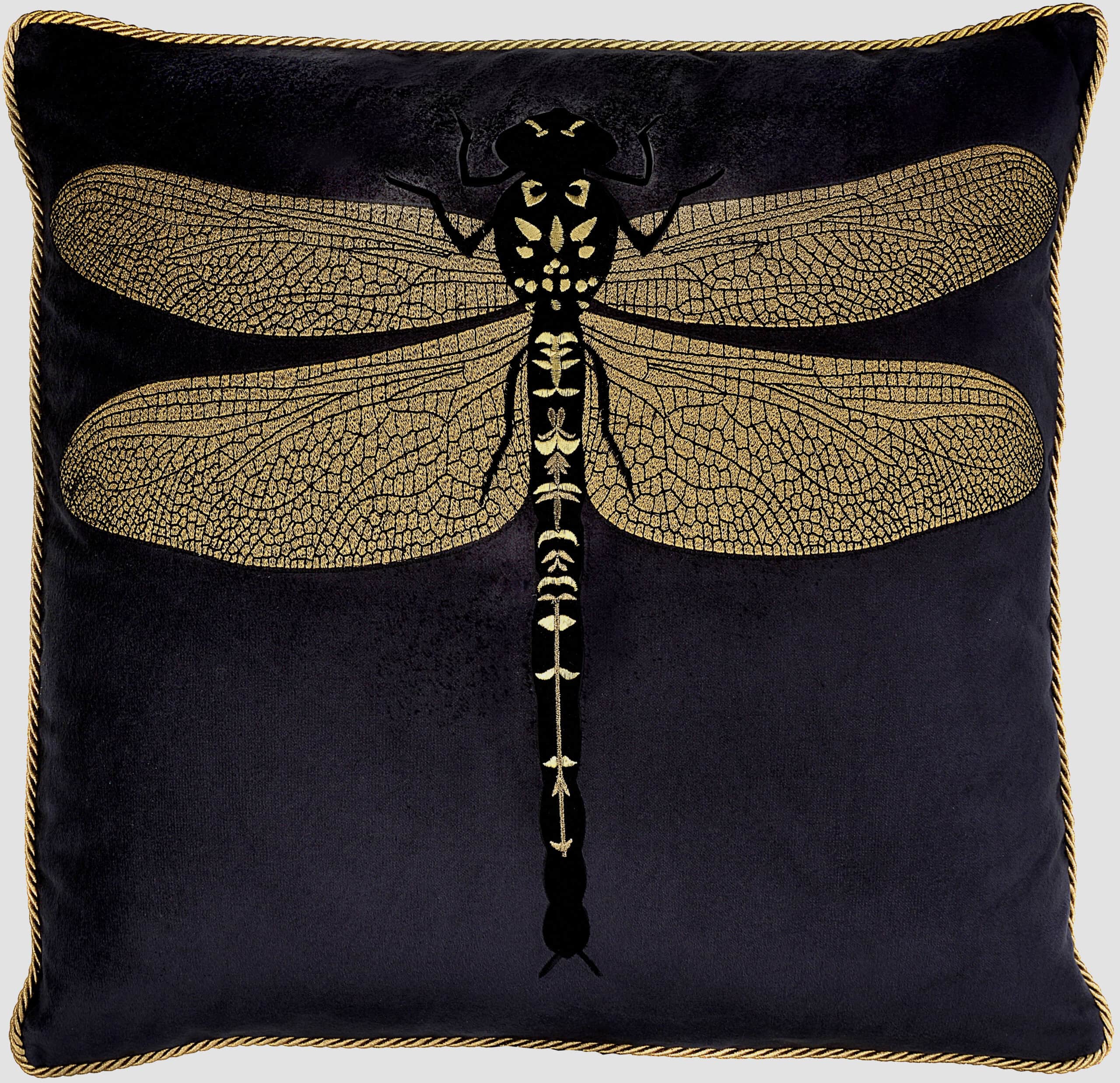 Dragonflies on Black Velvet Rectangle Cushion - Image 2